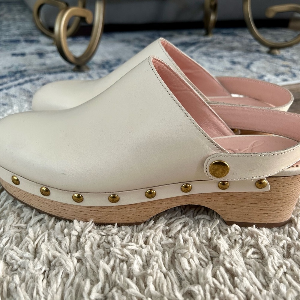 Jcrew wooden leather clogs size 7.5